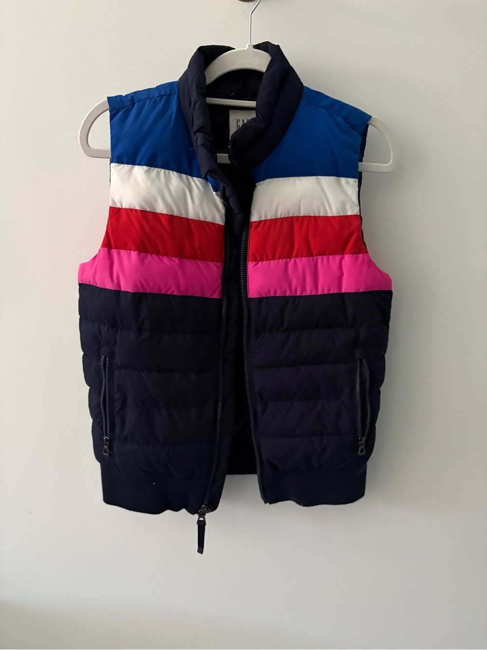 Gap Colorblock Puffer Vest - Blue, White, Red, Pink, Navy. Vintage
